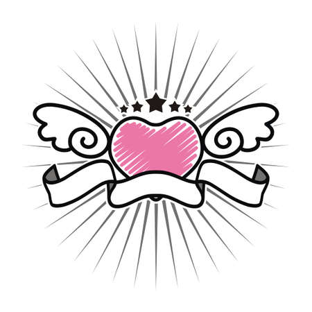 Vector illustration of blank love heart with wings and ribbon for t shirt designのイラスト素材