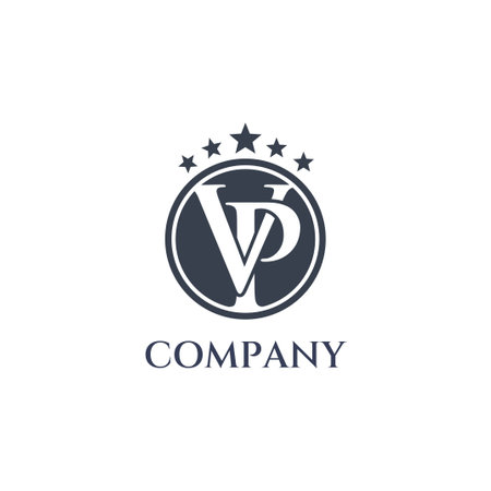 Initial letter VP logo design in round shape with stars vector illustration.のイラスト素材