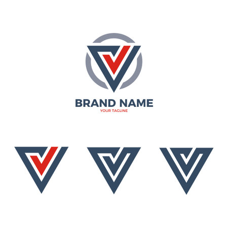 set of letter V logo design with red right mark icon in the centerのイラスト素材