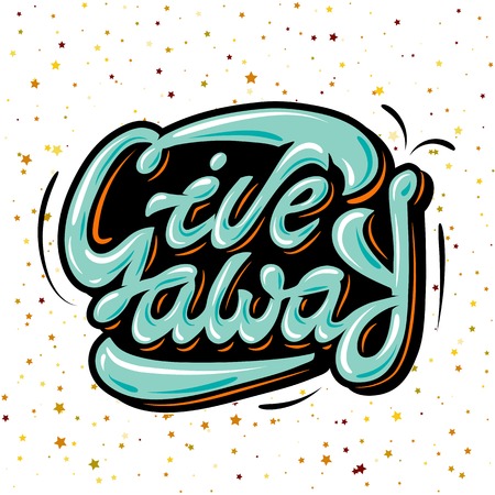 Giveaway. Modern typography banner. Brand promotion, target marketing. Free contest. Card for giveaway, like and repost. Advertising phrase. Competition with winnerのイラスト素材