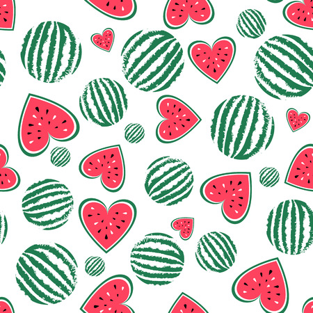 Vector watermelon seamless pattern. Background for summer. Food vector texture. Sliced fruit, red heart of watermelon. Summel wallpaper. Fits for t-shirt print design, bag, textil.のイラスト素材