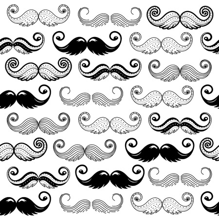 Mustaches vector seamless pattern. Hipster moustache background in doodle style.のイラスト素材
