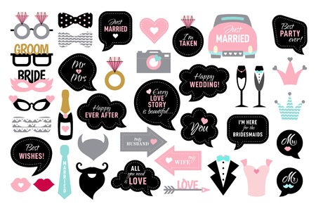 Photo booth props for wedding party brideのイラスト素材
