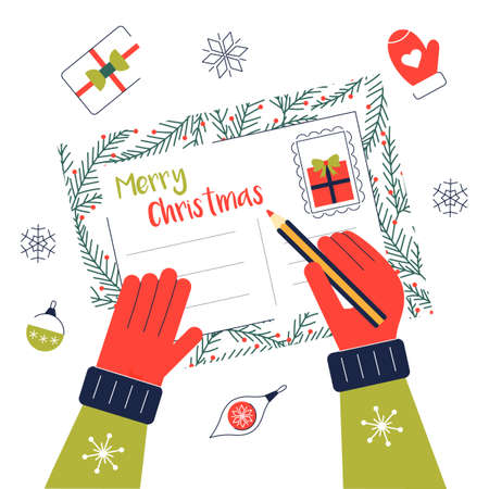 Write hand chritmas greeting card postcard letterのイラスト素材