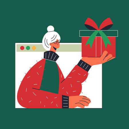 Christmas online virtual present gift party familyのイラスト素材