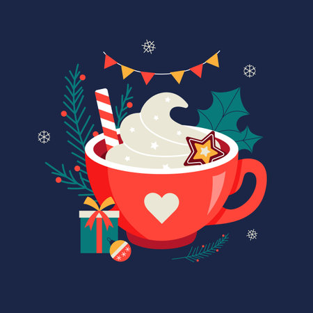 Christmas hot chocolate with cookie and candyのイラスト素材