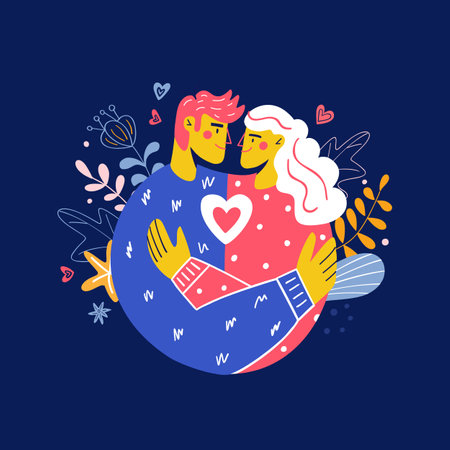 Cute hugging couple in love valentine dayのイラスト素材