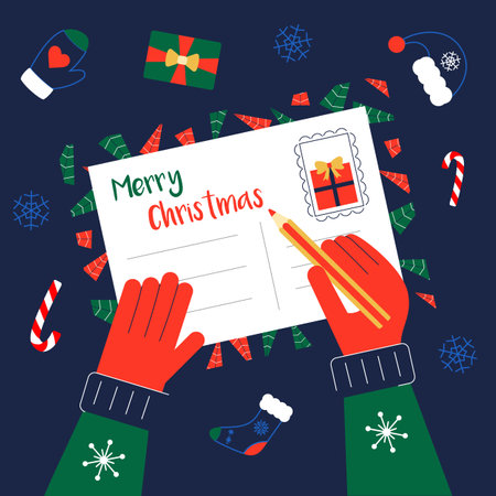 Write hand chritmas greeting card postcard letterのイラスト素材