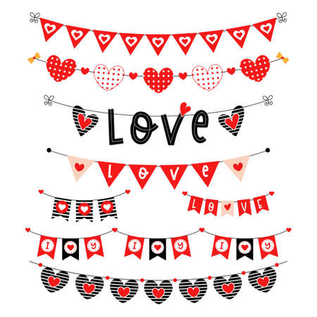 Valentines day wedding red vector bunting set.のイラスト素材