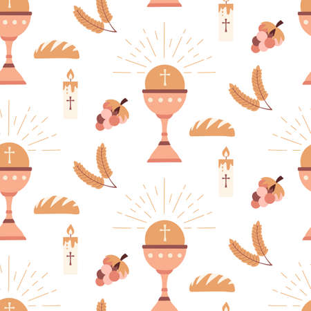 Christian seamless pattern Baptism catholic religious symbolsのイラスト素材