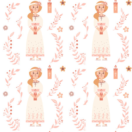 First communion little girl seamless pattern Christian backgroundのイラスト素材