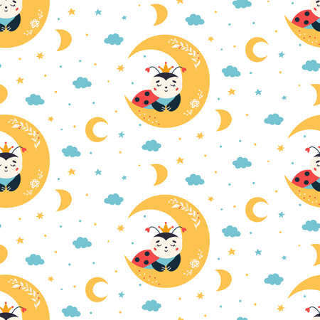 Ladybugs Seamless pattern Ladybird vector background nurseryのイラスト素材