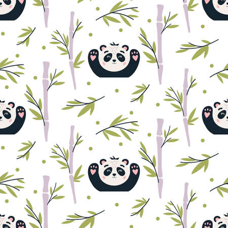 Panda Seamless pattern Cute baby bear vector backgroundのイラスト素材