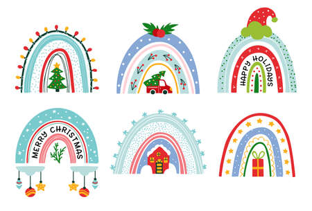 Christmas rainbow vector set xmas Winter patternのイラスト素材