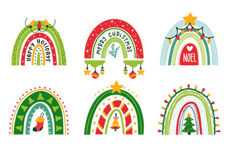 Christmas rainbow vector set xmas Winter patternのイラスト素材