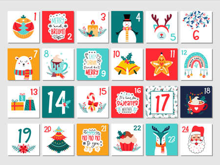 Christmas advent calendar Countdown xmas number cardのイラスト素材