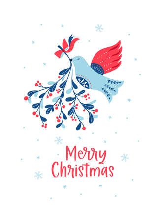 Christmas vector card mistletoe bird Christian posterのイラスト素材