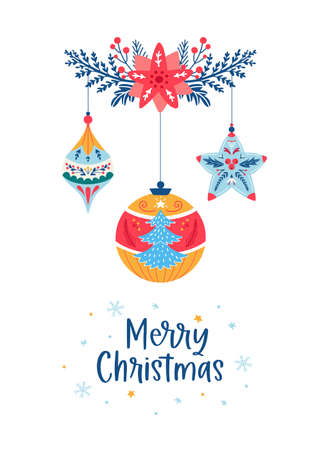 Christmas vector card balls star decor baubleのイラスト素材