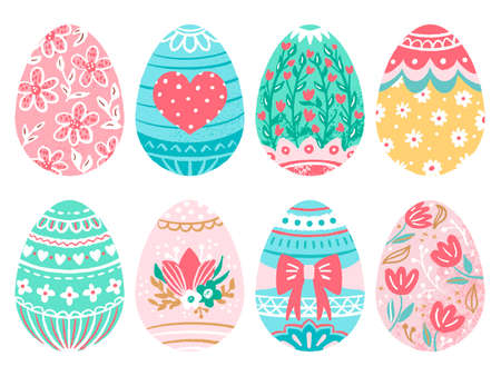 Happy Easter egg vector set bright paintのイラスト素材