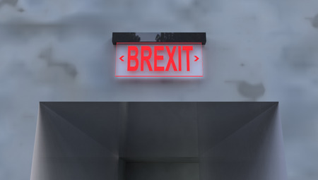 Emergency Exit sign Concept 3D Illustration of Britain Exiting EUの写真素材