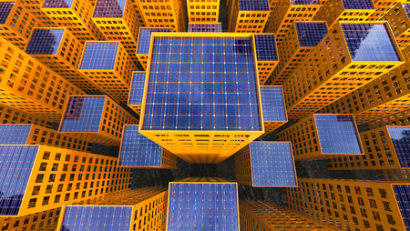 Sustainability Solar Power City 3d Illustrationの写真素材