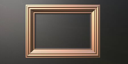 3d rendering of cool modern hanging dark gold color photo frame on a black background