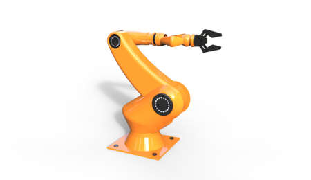 3d rendering of cool futuristic industrial orange color robotic arm on a white  backgroundの写真素材