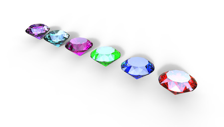 3d illustration of different gem stones on a white background from aboveの写真素材