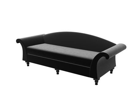 Render of a black velvet textile sofa  isolated on a white backgroundの写真素材