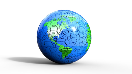 Eroded Earth Concept with cracks 3d Illustration on a white backgroundの写真素材