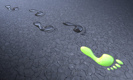 Taking a step for sustainability on Eroded cracked Earth concept 3d illustrationの写真素材