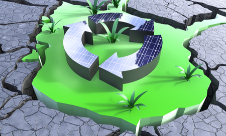Solar Panels creating green sustainabile growth in desert 3d Illustration Conceptの写真素材