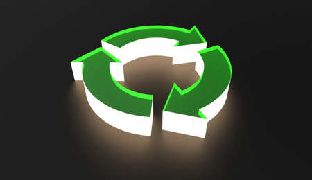 Green Recycle Symbol Illuminating in dark 3d Illustrationの写真素材