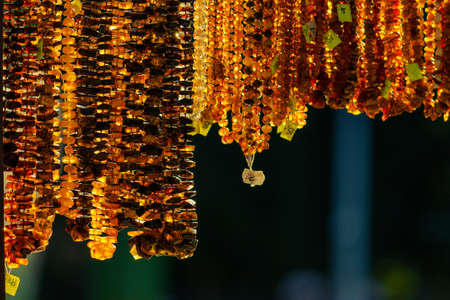 Amber jewellery in shop  Gdansk city of amberの写真素材