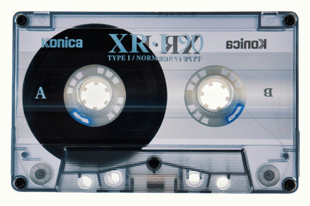 Ryazan, Russia - December 8, 2021: Vintage audio cassette Konica isolated on white background