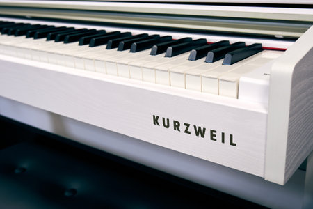 Ryazan, Russia - February 11, 2023: Modern digital piano Kurzweil close-up. Kurzweil Music Systems is an American company that produces electronic musical instrumentsのeditorial素材