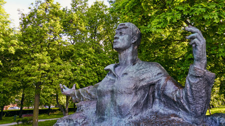 Ryazan, Russia - May 22, 2023: Monument to Russian poet Sergei Yesenin in the city parkのeditorial素材