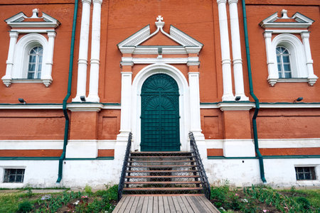 Closed entrance to an ancient Orthodox cathedralの写真素材