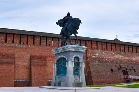 Kolomna, Russia - May 30, 2023: Monument to Dmitry Donskoy against the backdrop of the wall of the Kolomna Kremlinのeditorial素材