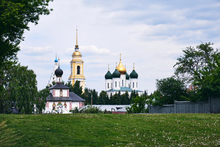 Landscape with a view of the historical buildings of Russia. Orthodox churches and old Russian architectureの写真素材
