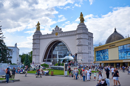 Moscow, Russia - July 22, 2023: Space Pavilion at the Exhibition of Achievements of the National Economy (VDNKh)のeditorial素材