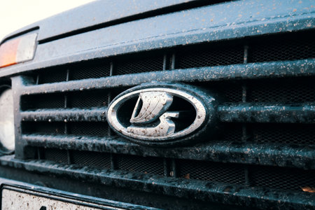 Ryazan, Russia - November 15, 2023: Close-up logo of the Russian car Lada Nivaのeditorial素材
