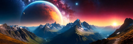 Widescreen panorama of a wonderful mysterious planetの素材