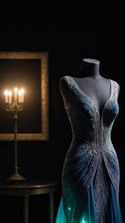 Dress on a mannequin in a dark roomの素材