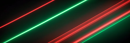 Neon glowing lines in green and red, abstract backgroundの素材