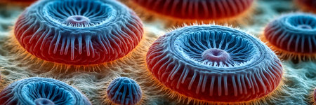 Microorganisms seen under a microscopeの素材