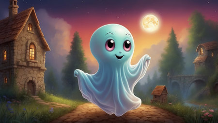 Cartoon image of a kind and cheerful ghostの素材
