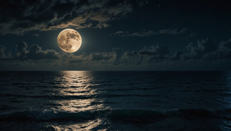 Large full moon over the seaの素材