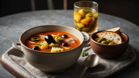 A bowl of hearty solyanka soupの素材