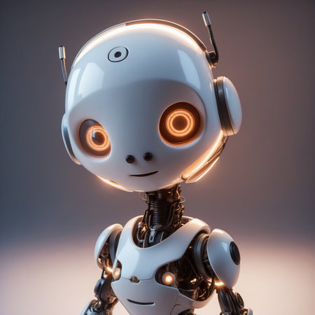 A portrait of a cute robot with glowing eyesの素材